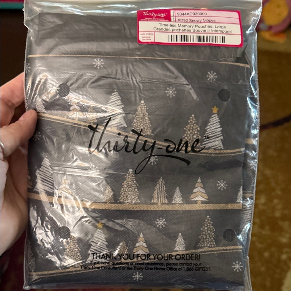 Thirty-One Black Pouch with Gold and Silver Trees